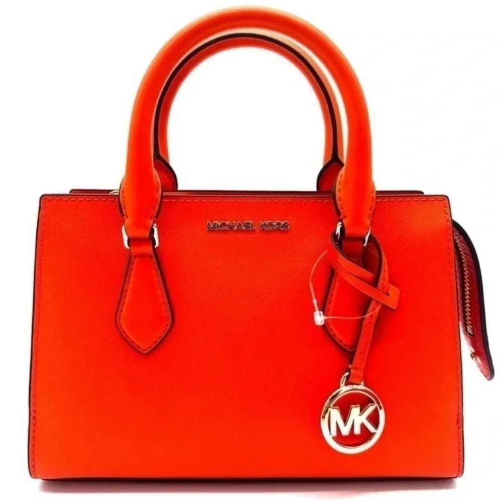 Michael Kors Sheila Small Center Zip Satchel Shoulder Crossbody Bag Orange/Gold